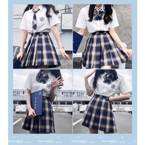 School Uniform Sets Japanese Jk Uniform Girls Summer Style Bow Short Sleeve Shirts Plaid Skirt College Style Suits 2021 New