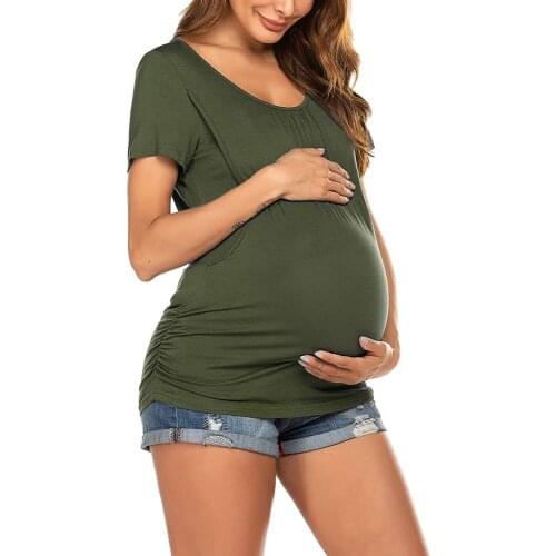 Summer Womens Maternity Tops Nursing T-Shirt Breastfeeding Side Ruching Pregnancy Camiseta Lactancia Mujer
