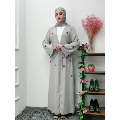 Eid Islamic Clothing Muslim Abaya Women Beading Floral Maxi Dresses Dubai Arab Lace-up Long Robe Islam Ramadan Kaftan autumn