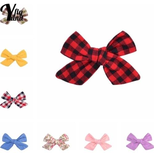 Yundfly 12.7*8 CM Fashion Princess Bangs Hairpins Cute Plaids Print Bowknot Hair Clips Baby Headwear Holiday Gifts Photo Props