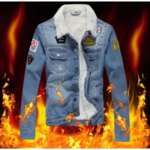 Men Denim Jacket Trendy Winter Warm Fleece Coats Mens Outwear Fashion Jean Jackets Male Cowboy Casual Bomber Windbreaker Clothes
