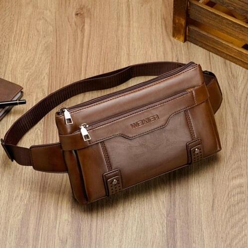 Crossbody bags for men 2021 fashion elagent solid color waist bags male pu leather casual double-layers shoulder chest bags