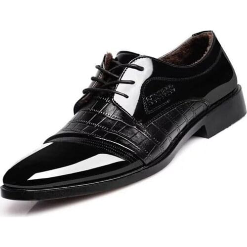 Mazefeng New Adult Luxury Genuine Leather Men Shoes Velvet Business Black Wedding Party Shoes Winter Warm Mens Dress Shoes 38-48