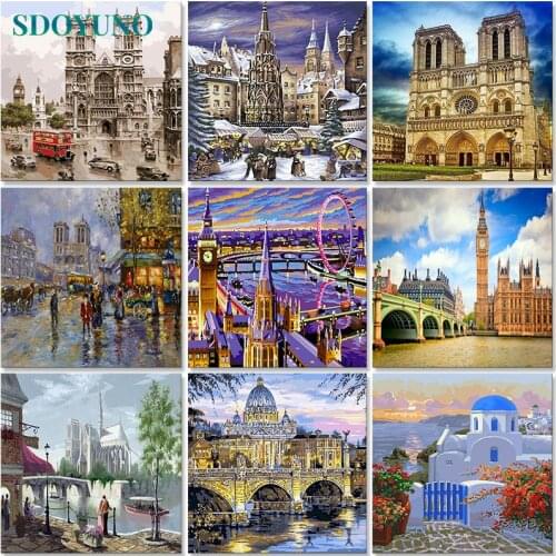 SDOYUNO City Scenery Paint By Numbers Oil Painting By Numbers On Canvas Landscape 40x50cm Frameless DIY Hand Painting Home Decor