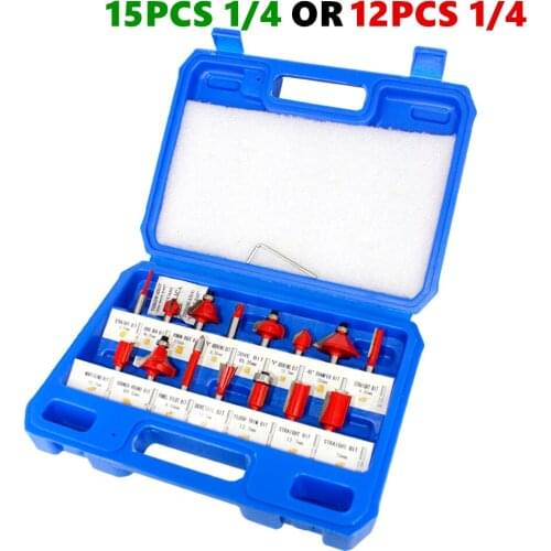 12pcs OR 15PCS 1/4 Router Bit Set Trimming Straight Milling Cutter Wood Bits Tungsten Carbide Cutting Woodworking Trimming
