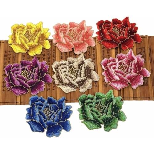 50pcs/Lot Embroidery Patches Letters Clothing Decoration Accessories Peony Diy Iron Heat Transfer Applique Iron on Transfer