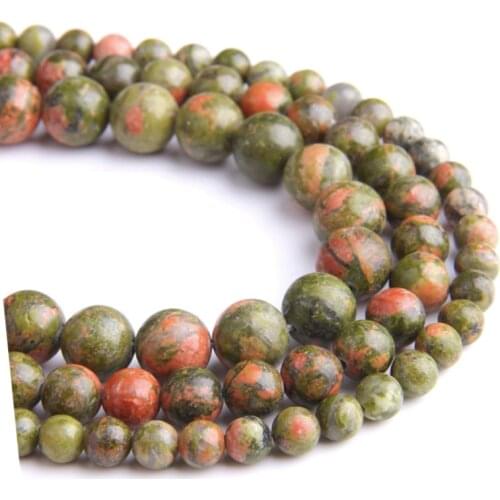 Natural green red Unakite genuine Stone beads 6mm 8mm 10mm Loose spacer Beads Accessories For women Jewelry Making diy bracelet