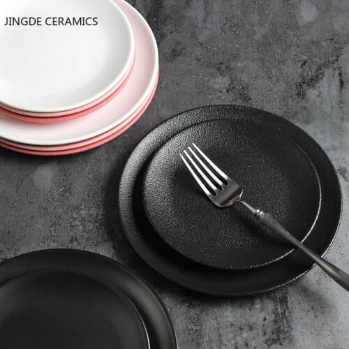 Nordic Style Solid Color Ceramic Round Plate Dish Serving Tray Breakfast Plates Steak Cake Dishes Restaurant Kitchen Tableware
