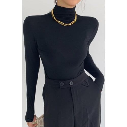 New High Collar Modal Autumn Winter Women Base Shirt 2021 Casual Solid Long Sleeve Slim Stretch T-shirt Ladies Fashion Tops