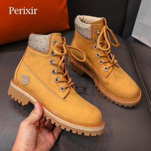 Perixir Women High Martin Boots Rhinestones Lace Up Lady Footwear Lace Up Keep warm Cool Girl Booties