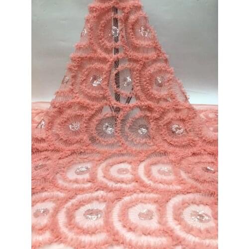Peach Sequin African French Net Lace Fabric 2021 High Quality Tulle Mesh Lace Bridal Nigerian Wedding Dress Lace For Woman F4519