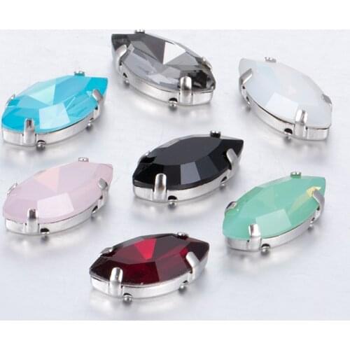 Top Green opal color Mixed horse eye K9 Sew-on Rhinestones with Claw for Diy Craft Christmas Clothing Garment Decoration Jewelry