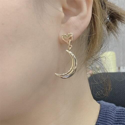 Super Cute Gold Color Heart Sunstar Charm Drop Earrings For Women Girl Chic Casual Lovely Shiny Party Jewelry Accessory