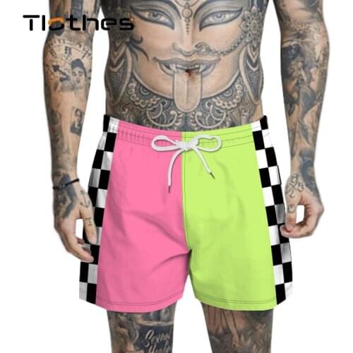 Checkerboard Patchwork Bathing Shorts Men Summer Breathable Comfortable Beach Shorts Plaid Print Net Inside Beach Wear Shorts