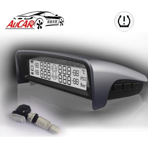 2018 New Car Tire Pressure Monitoring System TPMS Solar Power Wireless LCD Display with 4 Internal Sensor Auto Security Alarm