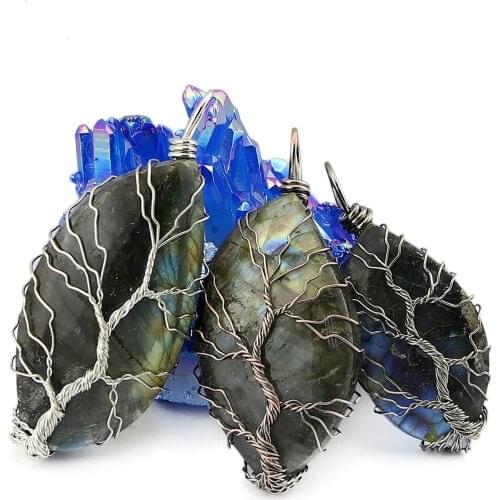 Natural Labradorite Pendant Handmade Winding Life Tree Vintage Copper Jewelry Pendant for Jewelry DIY Necklace Accessories