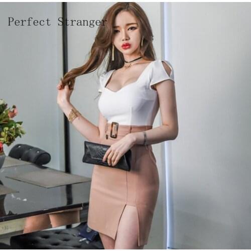 High Quality New Korean V Neck Patchwork Slim Package Buttocks Women Dress Sexy dress