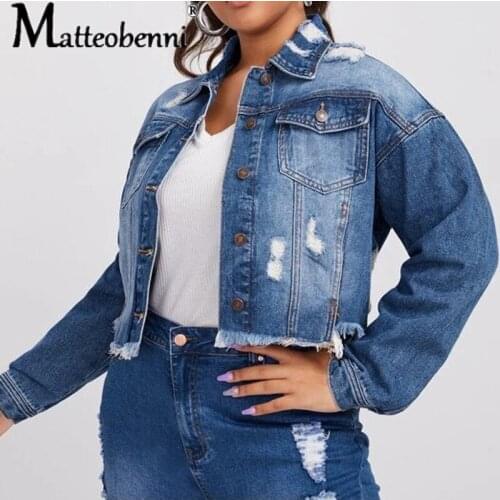 Autumn New Women Denim Coat Long Sleeve Slim Jacket Casual Ripped Holes Tops Lady Single Breasted Tassel Denim Coats Streetwear