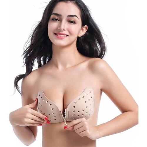 Women Zipper Push Up plus size A/B/C/D strapless invisible silicone bra diamond zipper push up bra