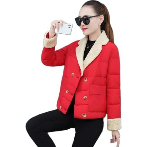 New 2021 Womens Down Cotton Clothes Short Autumn Winter Suit Fur Collar Loose Female Cotton Coat Double-Breasted Ladies Jacket