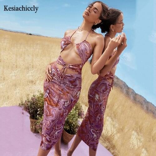 Kesiachiccly Hollow Out Lace Up One Piece Summer Midi Dress For Women Sexy Club Party Outwear Night Birthday Backless Dresses