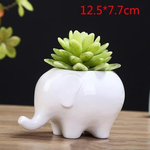 Animal Elephant Color Glaze White Porcelain Fleshy Flower Pot Craft Decoration
