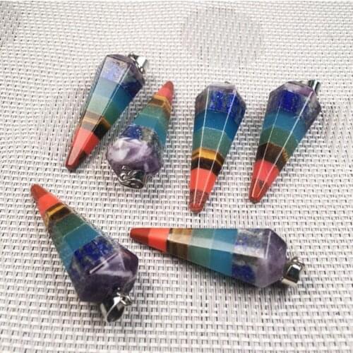 1pcs 15*50mm Natural stone pendant energy stone colorful chakra Charms pendant for DIY jewelry accessories