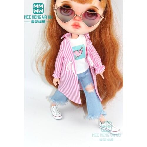 1pcs Blyth Doll Clothes fashion striped drawstring shirt pink, blue, black for Blyth , Azone1/6 doll accessories
