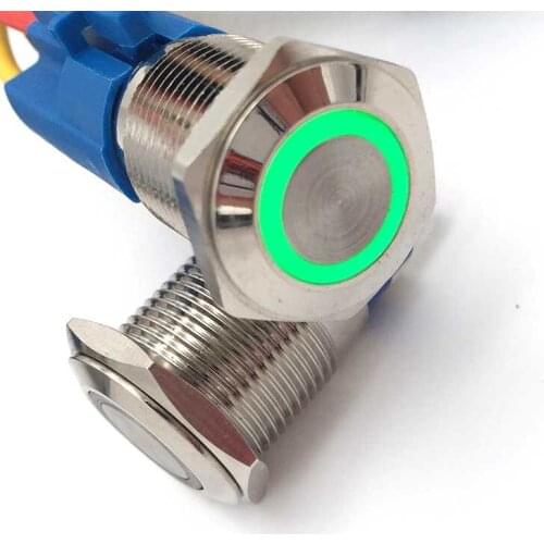 16mm Metal Button Switch High Head Ring Waterproof Band Lamp Self Reset Small Car Modification 220v Point Momentary 1pcs