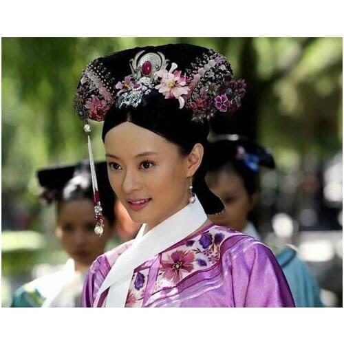2014 New Design Purple Qing Princess Costume Legend of Zhenhuan Actress Embroidery Gown Set