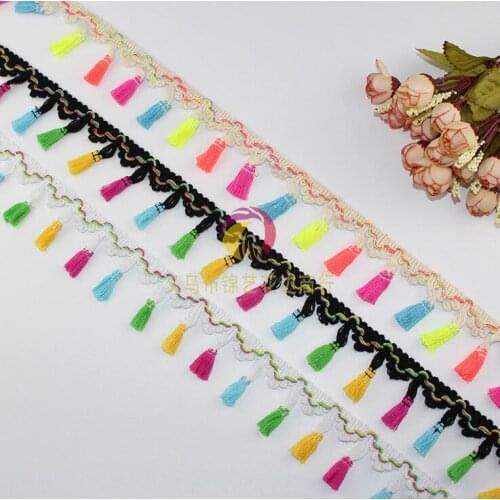 38 Yards/lot Cotton Lace Tassel Trim Rainbow Fringe Hanging Fabric Ribbon Handmade Sewing Curtains Garment Accessories