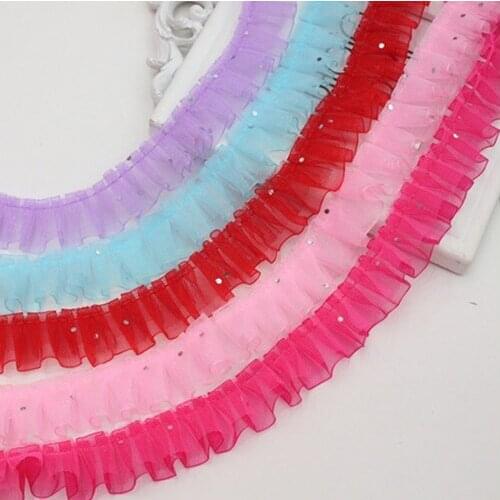 40Yards 2.5cm Chiffon Tape Ribbon Ruffle Lace Pleated Lace Trim Collar Garment Skirt Accessories Pleated Fabric Red Pink