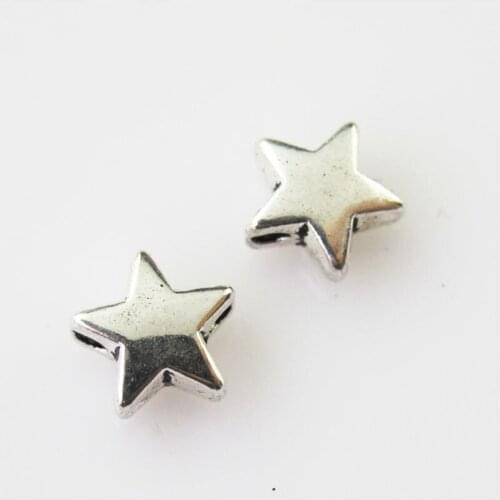 60Pcs Antiqued Silver Color Tiny Smooth Star Spacer Beads Charms 4.5x6.5mm