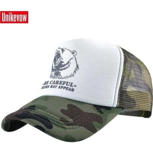 UNIKEVOW Bear printed Mesh Baseball Cap Men Summer Outdoor Sport Snapback Hat Women Racing Cap Hip Hop Casquette Skateboard