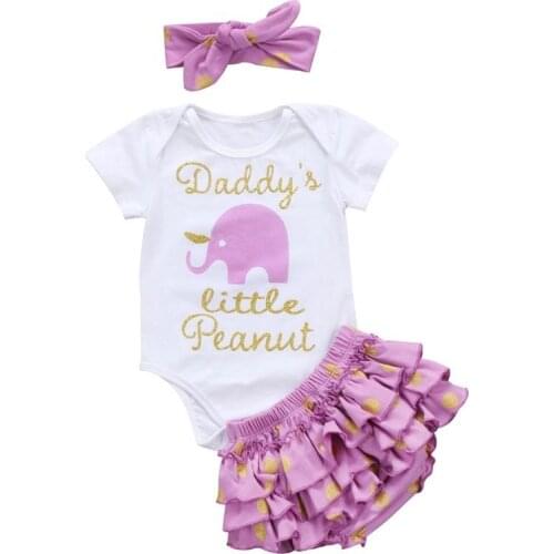 Newborn Baby Girls Clothes Summer Short Sleeve Bodysuit + Shorts Casual Clothes Set Size 0-24Months