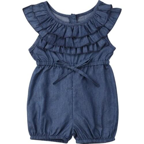 Baby Toddler Girls Princess Ruffle Denim Romper Blue Short Jumpsuit Outfits Clothes Summer