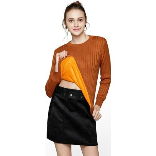 European American New Autumn Winter Plus Velvet Warm Long Sleeved Base Sweater Fashion Trend Slim Allmatch Womens Pullover Top
