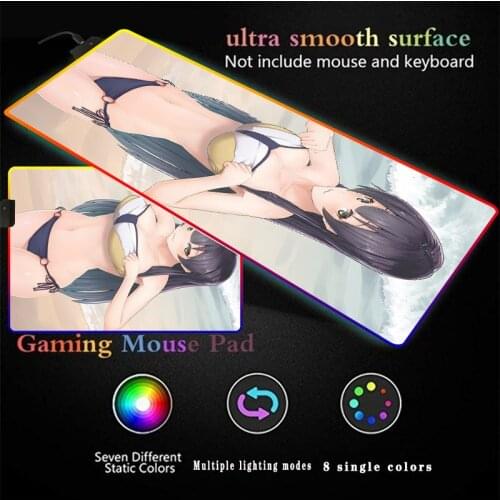 Anime Girls Beach Bikini RGB Mouse Pads for Gamer Gaming Accessories 7 Colors 3 Model Cable Luminous Game Equipment Table Mat