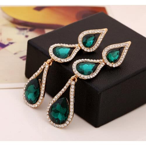 Exaggerated New Womens Chunky Deep Green Stone Long Drop Earrings for Women Fashion Jewelry