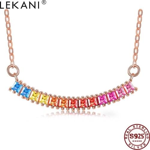 LEKANI S925 Sterling Silver Necklace For Women Colorful Cubic Zirconia Semicircle Pendant Necklace Daily Life Fine Jewelry