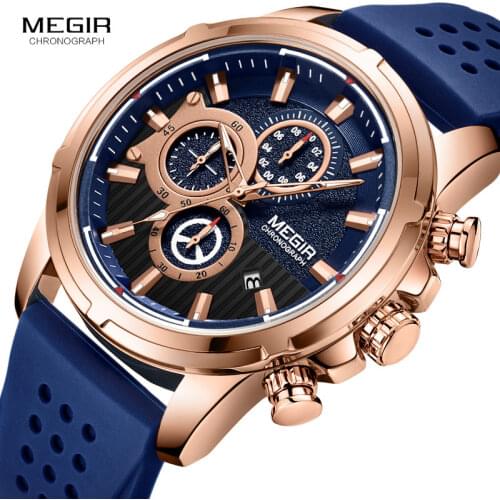 MEGIR New Mens Army Sports Quartz Watches Luxury Business Fashion Silicone Waterproof Wrist Watch Male clock Relogio Masculino