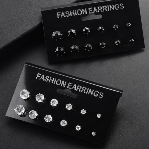 Fashion 6 Pair/ set Punk Accessories Crystal Stud Earrings Set For Women Round Flower Gothic Design Brincos Jewelry Bijoux