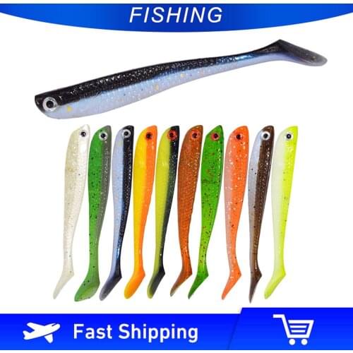 Afishlure 10pcs/lot Soft Fishing Lure Bass Lure75mm/2.8g T Tail Shape Grub Shad Swimbait Artificial Bait