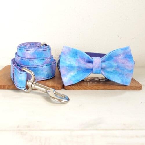 Luxury Designer Pattern Dog Collars for Small Big Dogs Custom ID Dog Collar & Leash Set Metal Buckle Bow Tie Pet Collar Symphony