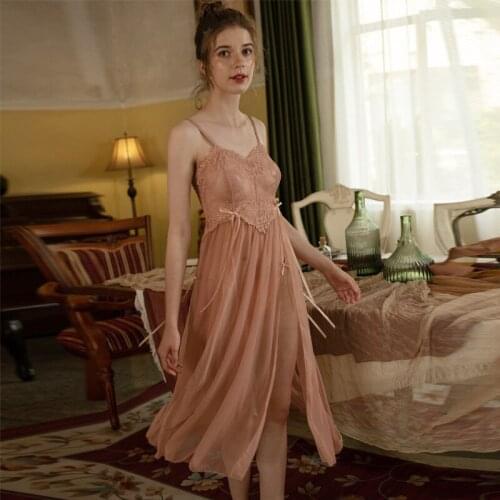 Lace gauze transparent comfortable temptation condole belt feminine feeling underwear at home open fork long sleep dress