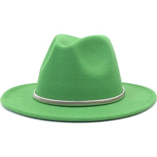 2021 New Arrivel Pink White Black Solid 21 Colors Flat Wide Brim Jazz Panama Wooolen Felt Fedora Hat and Cpas L XL