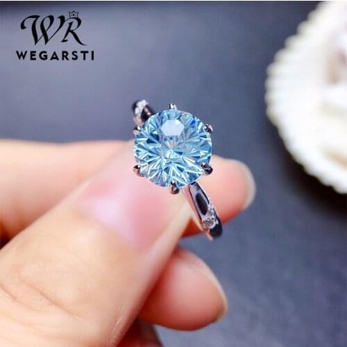 WEGARSTI Silver 925 Jewelry Rings Blue Topaz 925 Silver Jewelry Sea-blue Round-shaped Engagement Ring Fine Jewelry Wholesale