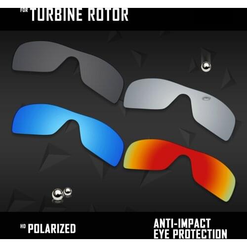 OOWLIT 4 Pieces Polarized Sunglasses Replacement Lenses for Oakley Turbine Rotor OO9307-Black & Silver & Ice Blue & Fire Red