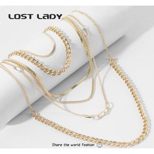 Lost Lady New Hiphop Layered Chain Necklace Statement Necklaces for Women Man Punk Choker Goth Jewelry Aesthetic Accessories