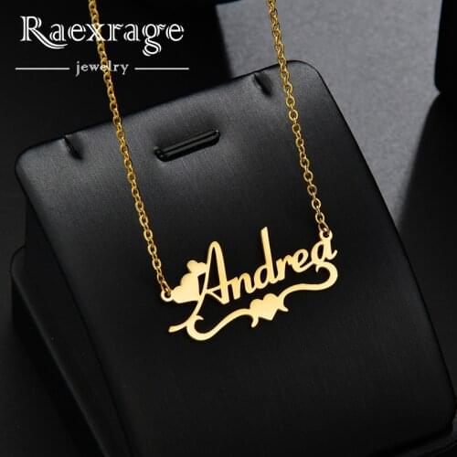 Raexrage Personalized Heart Name Necklace Stainless Steel Double Link Chain Necklace Statement Choker for Girls Femme
